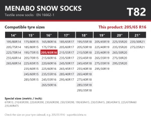 Lanturi auto textile, huse antiderapante 205/65 R16, Menabo Snow Socks, omologate, T82