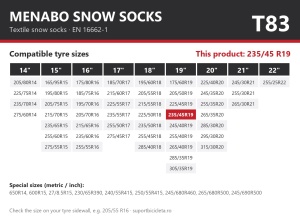 Lanturi auto textile, huse antiderapante 235/45 R19, Menabo Snow Socks, omologate, T83