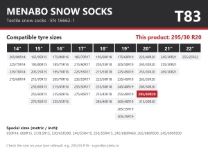 Lanturi auto textile, huse antiderapante 295/30 R20, Menabo Snow Socks, omologate, T83