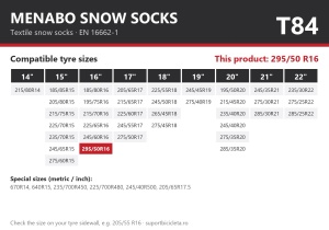 Lanturi auto textile, huse antiderapante 295/50 R16, Menabo Snow Socks, omologate, T84