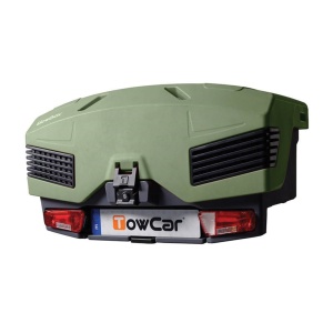 Roof box on tow bar TowBox Evo, green