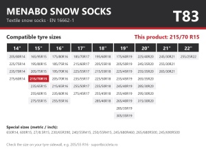 Lanturi auto textile, huse antiderapante 215/70 R15, Menabo Snow Socks, omologate, T83