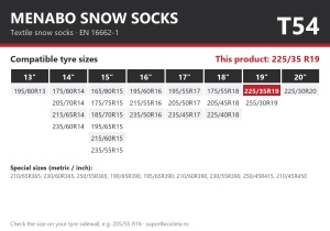 Lanturi auto textile, huse antiderapante 225/35 R19, Menabo Snow Socks, omologate, T54
