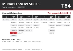 Lanturi auto textile, huse antiderapante 245/65 R15, Menabo Snow Socks, omologate, T84