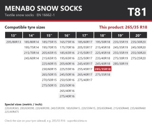 Lanturi auto textile, huse antiderapante 265/35 R18, Menabo Snow Socks, omologate, T81