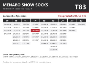 Lanturi auto textile, huse antiderapante 225/55 R17, Menabo Snow Socks, omologate, T83