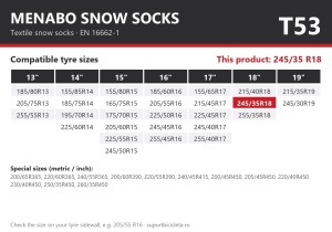Lanturi auto textile, huse antiderapante 245/35 R18, Menabo Snow Socks, omologate, T53