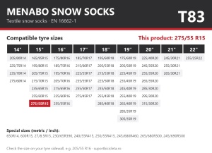 Lanturi auto textile, huse antiderapante 275/55 R15, Menabo Snow Socks, omologate, T83