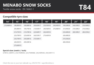 Lanturi auto textile, huse antiderapante zapada, Menabo Snow Socks, omologate, marime T84