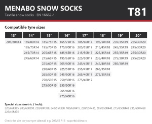 Lanturi auto textile, huse antiderapante zapada, Menabo Snow Socks, omologate, marime T81