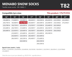 Lanturi auto textile, huse antiderapante 175/75 R16, Menabo Snow Socks, omologate, T82