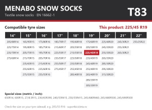 Lanturi auto textile, huse antiderapante 225/45 R19, Menabo Snow Socks, omologate, T83