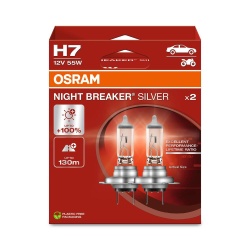 Set 2 Becuri H7 OSRAM Night Breaker Silver +100% 12V 55W – Luminozitate Sporita, Halogen Auto