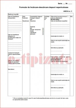 Formular de incarcare - descarcare deseuri nepericuloase A4