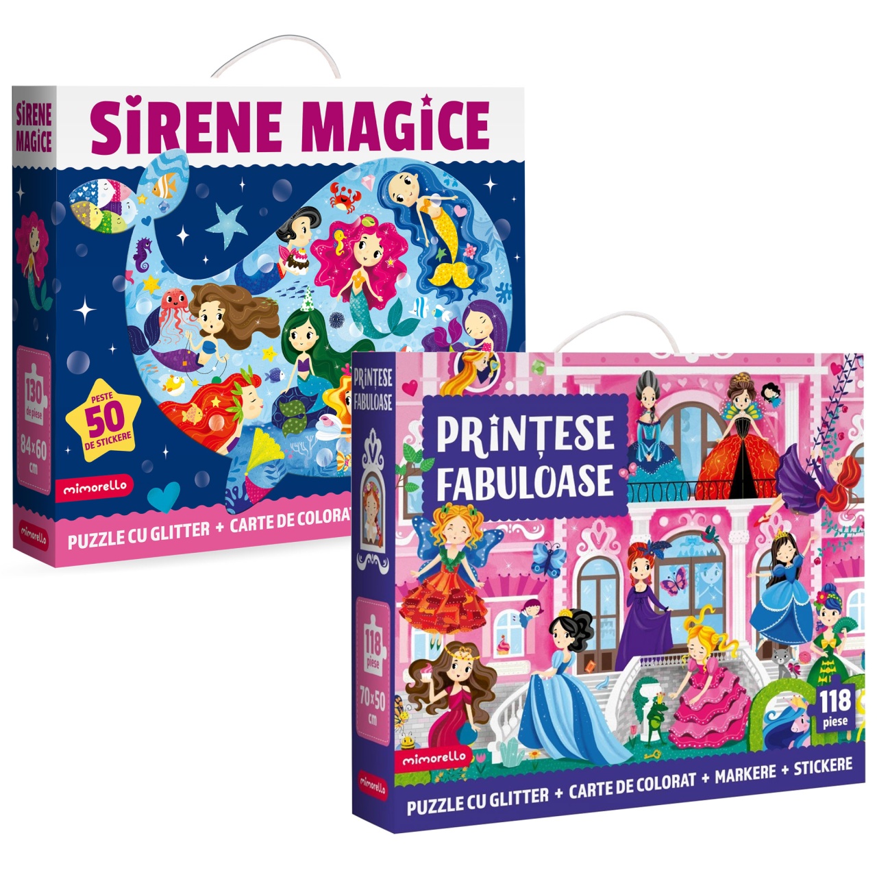 SET - Joc educativ - Puzzle cu glitter Mimorello - Printese Fabuloase - Sirene Magice