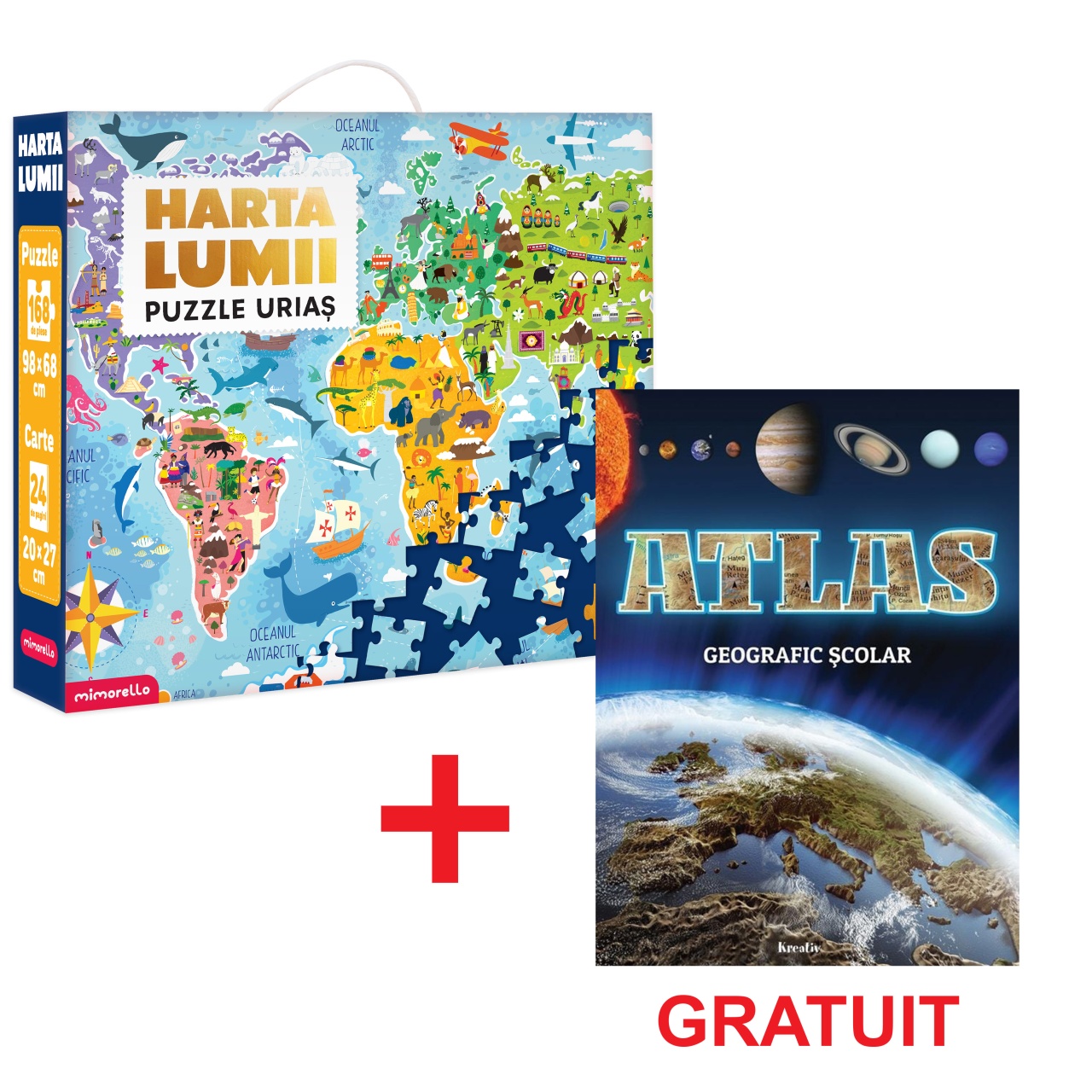 Pachet - Puzzle Mimorello - Harta lumii - Atlas geografic scolar GRATUIT