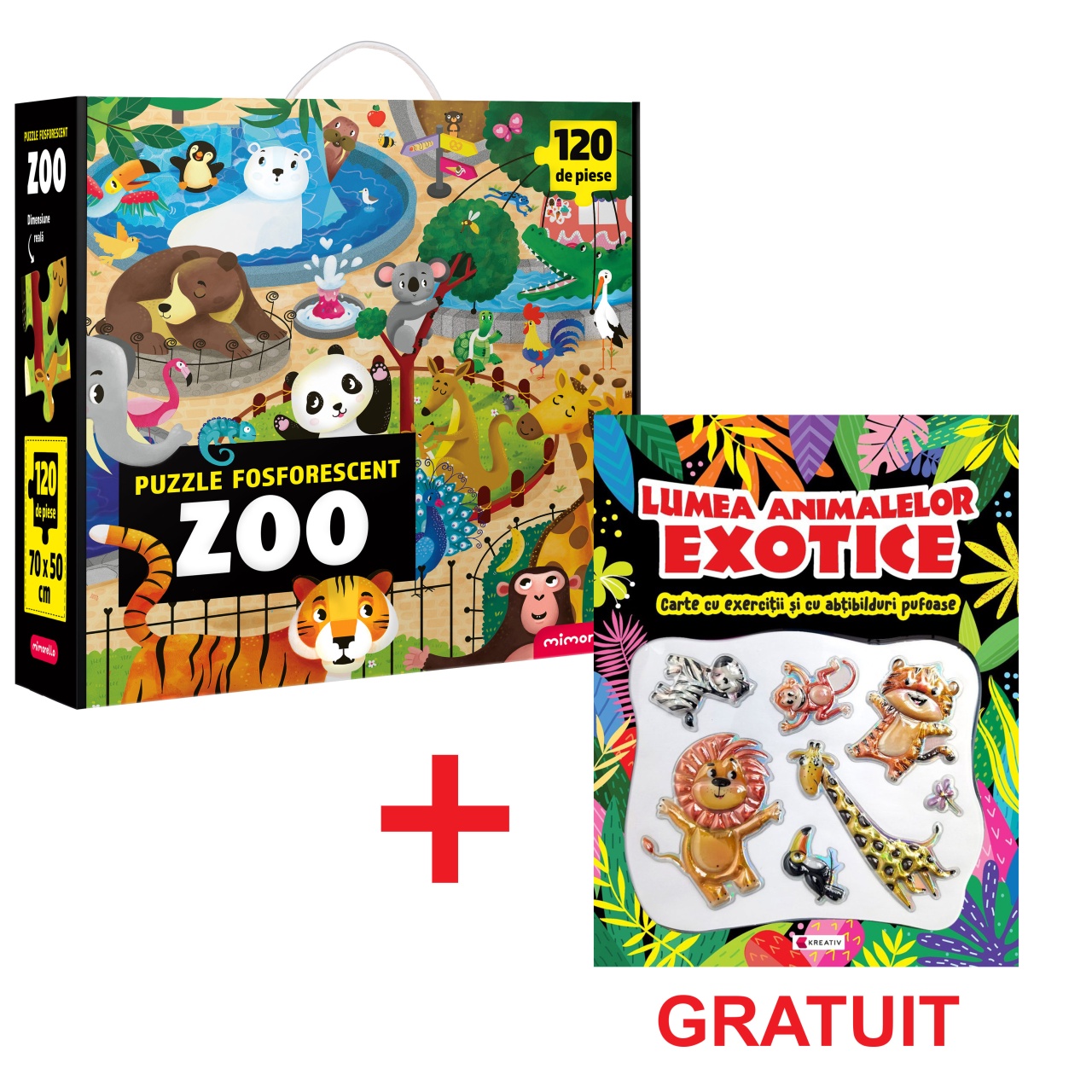Pachet - Puzzle Fosforescent Mimorello - ZOO - Lumea animalelor exotice GRATUIT