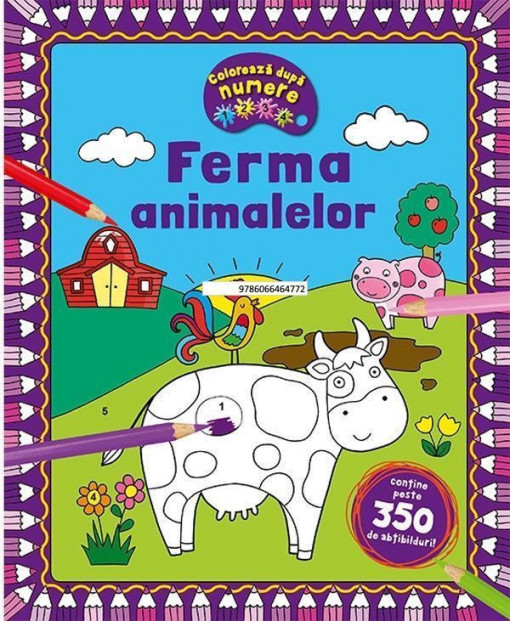 Ferma animalelor - Coloreaza dupa numere + Abtibilduri
