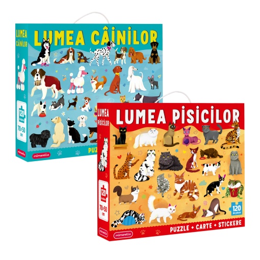 SET - Joc educativ - Puzzle Mimorello - Lumea Pisicilor, Lumea Cainilor