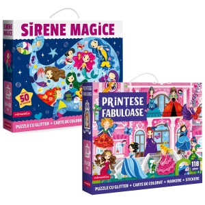 SET - Joc educativ - Puzzle cu glitter Mimorello - Sirene Magice - Printese Fabuloase - Img 1