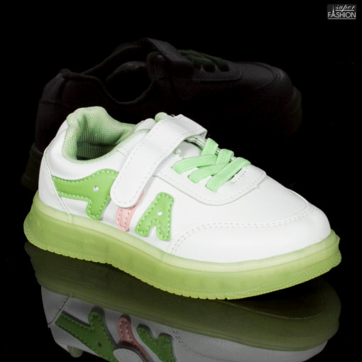 Pantofi Sport Copii Cu Led ''WE Fashion C-008 White Green''