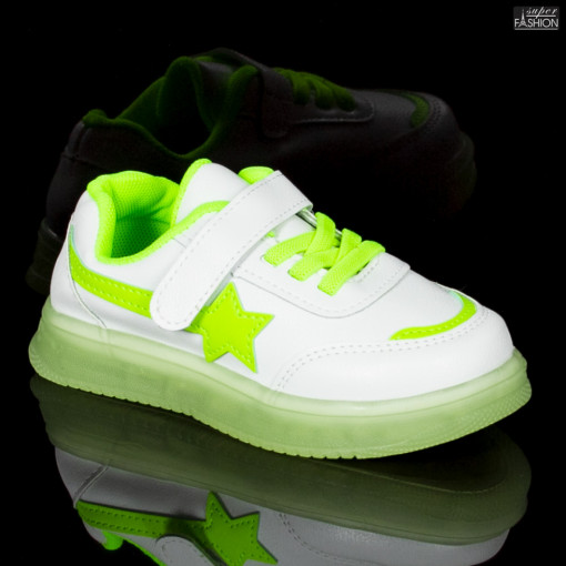 Pantofi Sport Copii Cu Led''WE Fashion C-009 White Green''