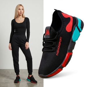 Pantofi sport "SuperFashion HTWM-7 Black Red"