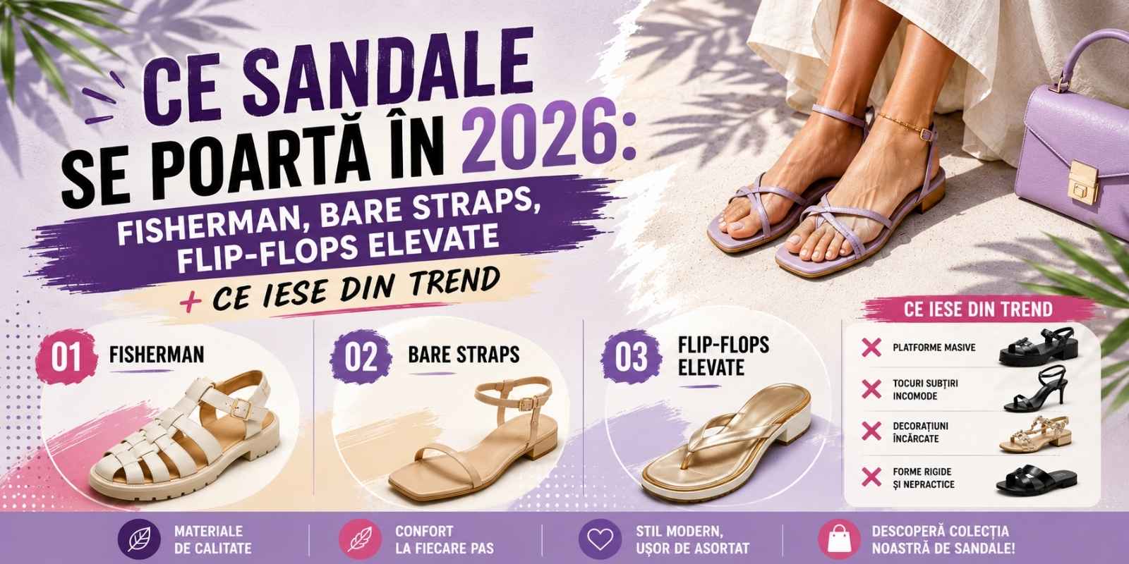 Ce sandale se poarta in 2026: fisherman, bare straps, flip-flops elevate (si ce iese din trend)