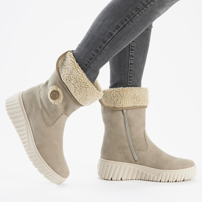 Cizme dama, Rieker, N2554-60-Bej, casual, piele ecologica, scurte