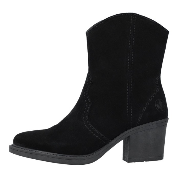 Cizme dama, Rieker, Y1251-00-Negru, casual, piele intoarsa, scurte, cu toc, negru