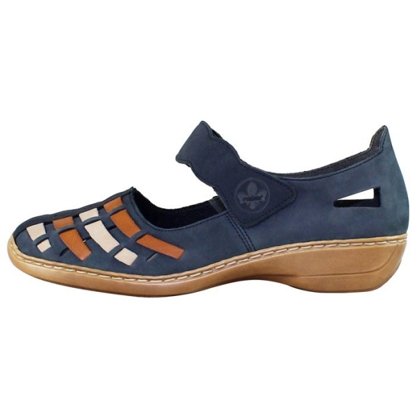 Pantofi dama, Rieker, 41369-14-Albastru-Inchis, casual, piele naturala, perforati, cu talpa joasa, albastru inchis