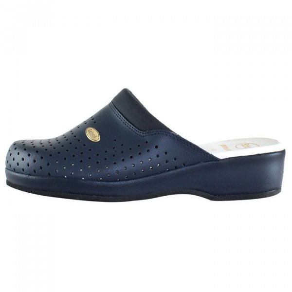 Saboti barbati, Scholl, Clog-Back-Guard-F20175-1040-Albastru-Inchis, profesionali, piele naturala, perforati, ortopedici, cu platforma, albastru inchis