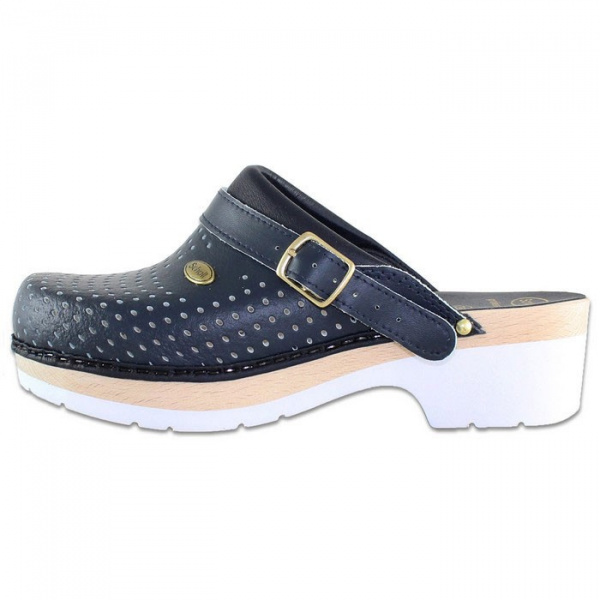 Saboti barbati, Scholl, Clog-S-Comf-B-S-Ce-F20078-1040-Albastru-Inchis, profesionali, piele naturala, perforati, ortopedici, cu toc, albastru inchis