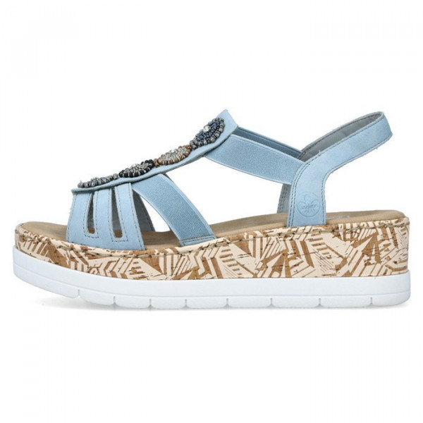 Sandale dama, Rieker, V39G9-10-Albastru-Deschis, casual, piele ecologica, cu platforma, albastru deschis