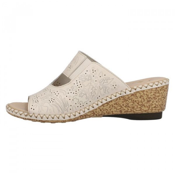 Papuci dama, Rieker, 66191-60-Bej, casual, piele naturala, cu platforma, bej