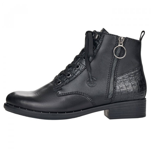 Ghete dama, Rieker, 77814-01-Negru, casual, piele naturala, imblanite, cu toc, negru