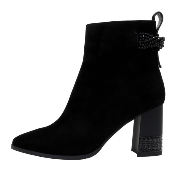 Botine dama, Epica, K3K350050-01-I-Negru, elegant, piele intoarsa, cu toc, negru