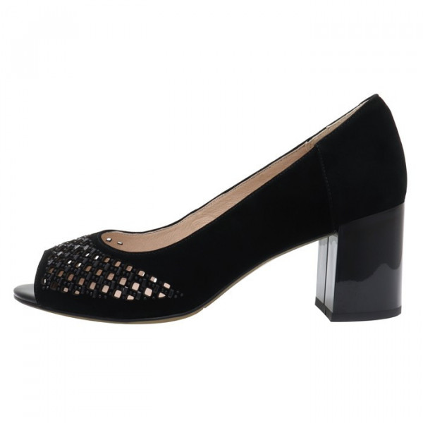 Pantofi dama, Epica, JIXY553-M814-P8563ZT-01-I-Negru, elegant, piele intoarsa, cu toc, negru