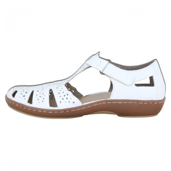 Pantofi dama, Rieker, 45885-80-Alb, casual, piele naturala, cu talpa joasa, alb