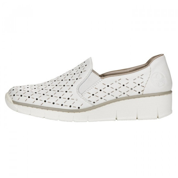 Pantofi dama, Rieker, 53795-80-Alb, casual, piele naturala, cu talpa joasa, alb