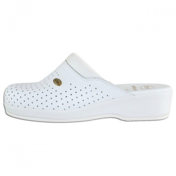 Saboti barbati, Scholl, Clog-Back-Guard-F20175-1065-Alb, profesionali, piele naturala, perforati, ortopedici, cu platforma, alb