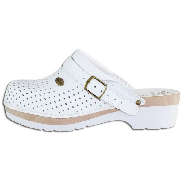 Saboti barbati, Scholl, Clog-S-Comf-B-S-Ce-F20078-1065-Alb, profesionali, piele naturala, perforati, ortopedici, cu toc, alb