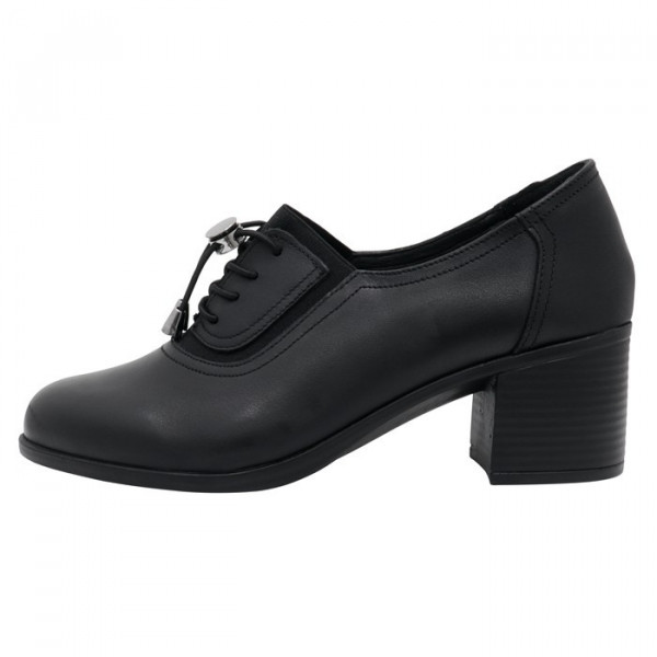 Pantofi dama, Nicolis, 124494-Negru, casual, piele naturala, cu toc, negru