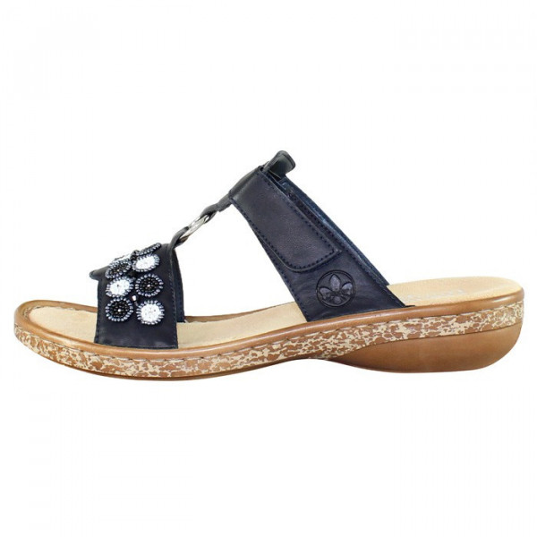 Papuci dama, Rieker, 62828-14-Albastru-Inchis, casual, piele ecologica, cu talpa joasa, albastru inchis