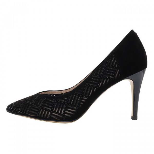 Pantofi dama, Epica, K3K320061-01-I-Negru, elegant, piele intoarsa, cu toc, negru