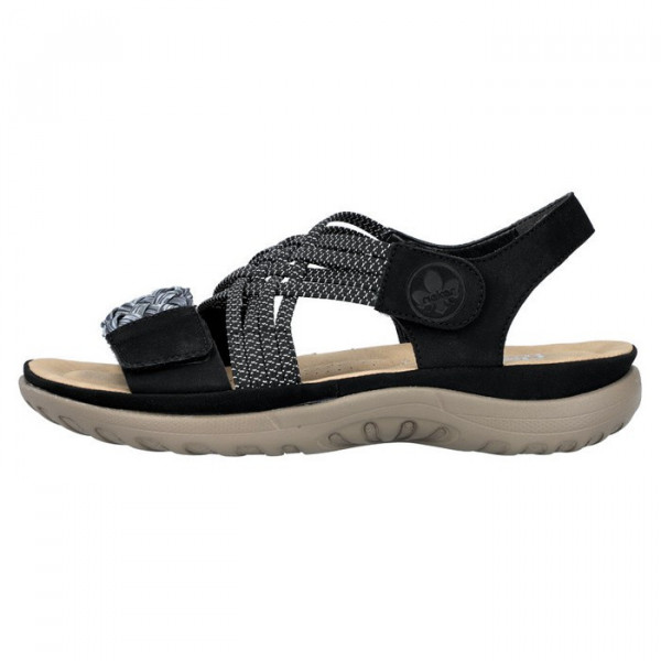 Sandale dama Rieker 64889-00-Negru casual piele ecologica cu talpa joasa negru