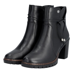 Botine dama Rieker Y2567-00-Negru casual piele naturala cu toc negru