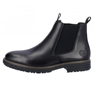 Cizme barbati, Rieker, 33180-00-Negru, elegant, piele naturala, scurte, cu toc, negru