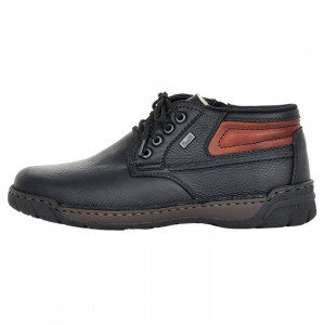Ghete barbati, Rieker, B0343-00-Negru, casual, piele naturala, impermeabil, imblanite, cu talpa joasa, negru