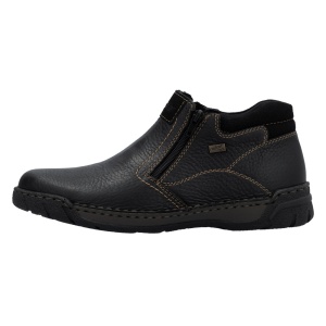 Ghete barbati, Rieker, B0392-00-Negru, casual, piele naturala, impermeabile, imblanite, cu talpa joasa, negru